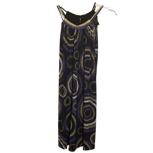Axcess Womens Dress Black Purple Large Geometric Strappy Shift Summer - Picture 1 of 3
